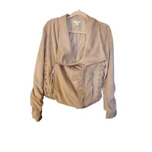 Miami Asymmetrical Zip Moto Jacket Sz Small Faux Suede Lacing Detail Lined Blush